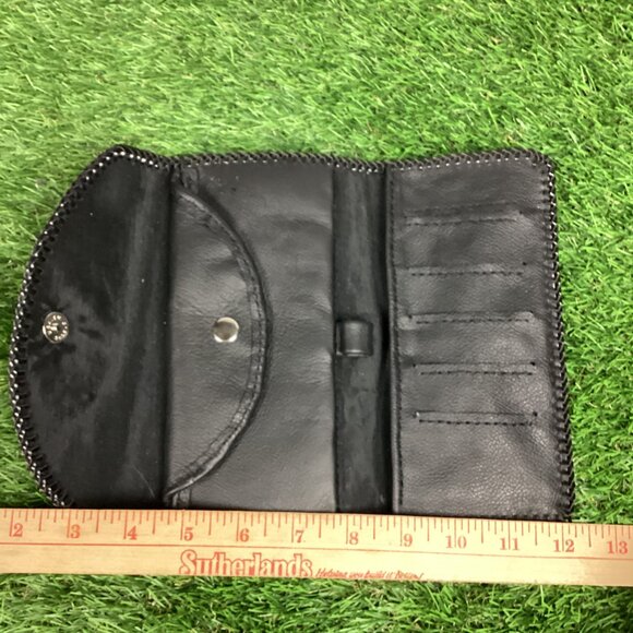 Harley Davidson Beaded Patch on Black Leather Wallet Braided Trim - Picture 6 of 13